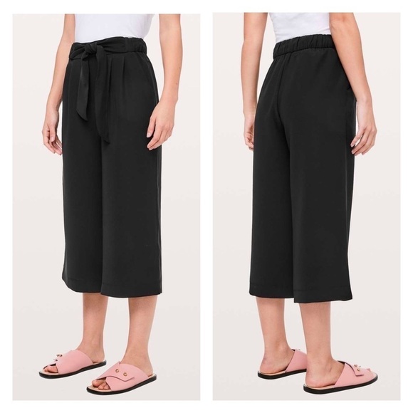 Lululemon NEW Noir Tie Waist Crop Pants in Black‎ 2 - Picture 5 of 10